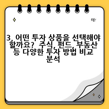 3. 어떤 투자 상품을 선택해야 할까요?  주식, 펀드, 부동산 등 다양한 투자 방법 비교 분석